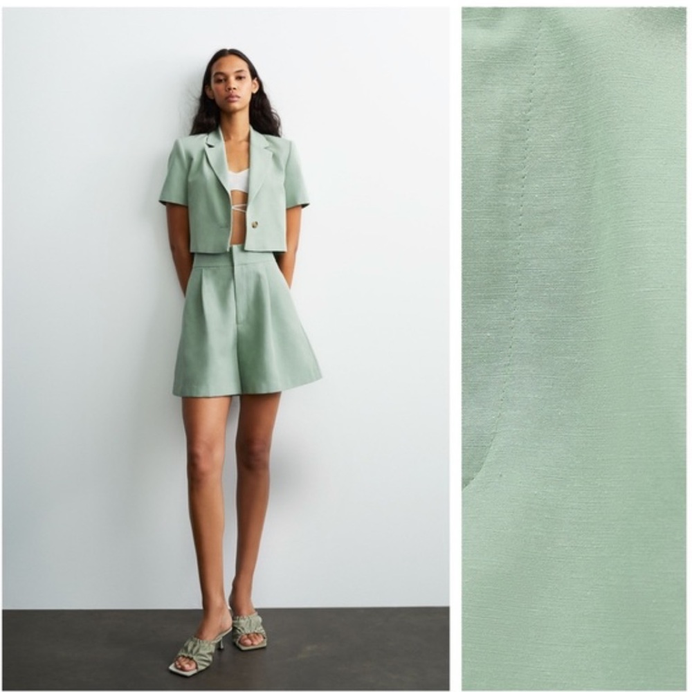 Zara | Mint Green Linen Shorts - Picture 1 of 6